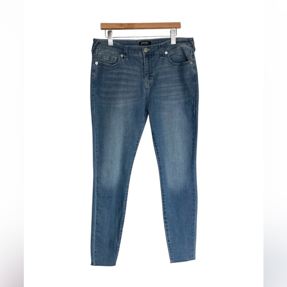 True Religion Jennie Mid Rise Super Skinny Stretch Raw Hem Cuff Jeans